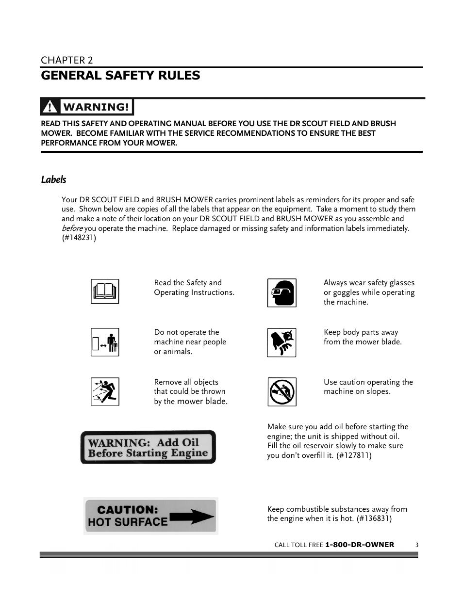 General safety rules, Chapter 2, Labels | DR Power Scout 8.25 (September 2005 - December 2006) User Manual | Page 7 / 50