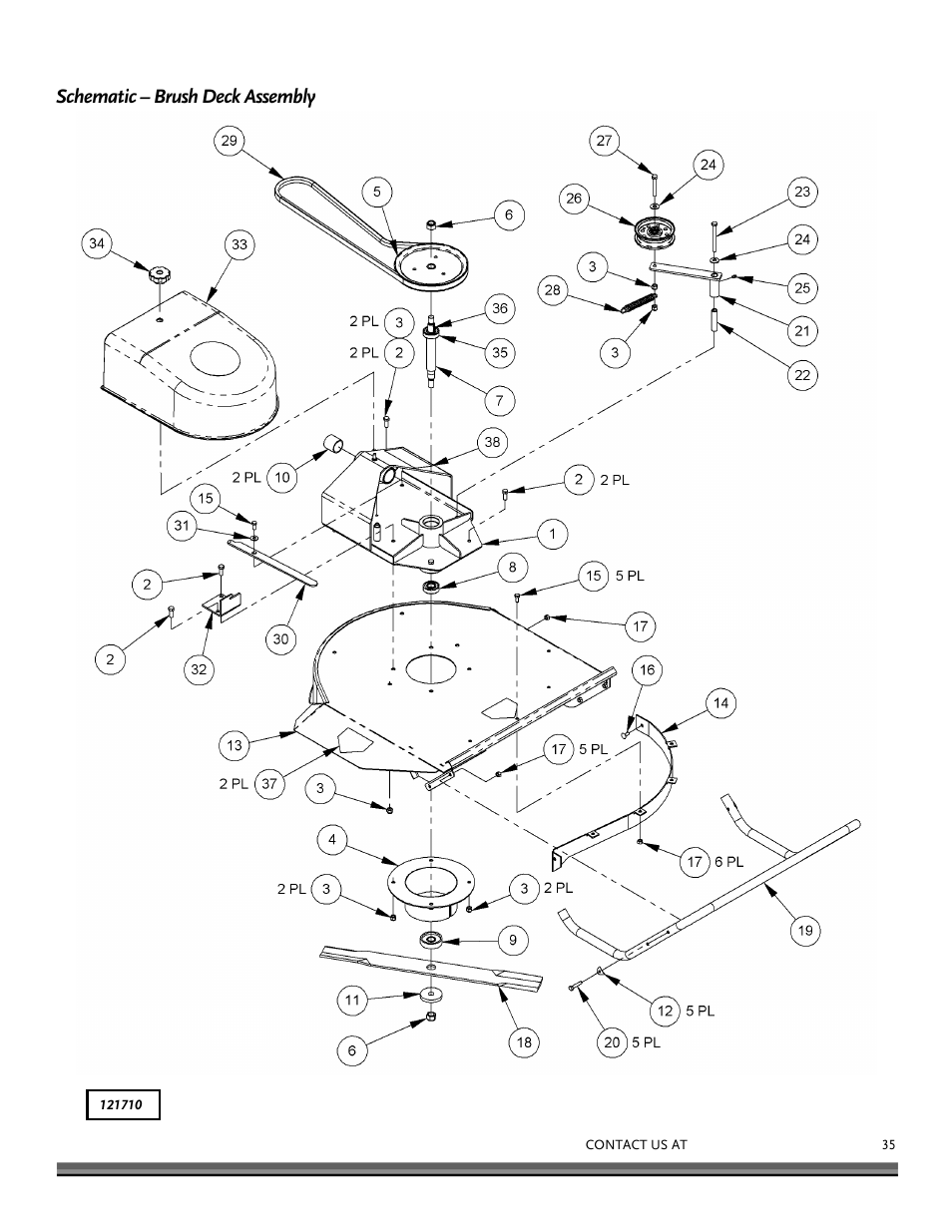 Schematic – brush deck assembly, Parts list – frame and drive assembly | DR Power Walk-behind Pro User Manual | Page 35 / 44