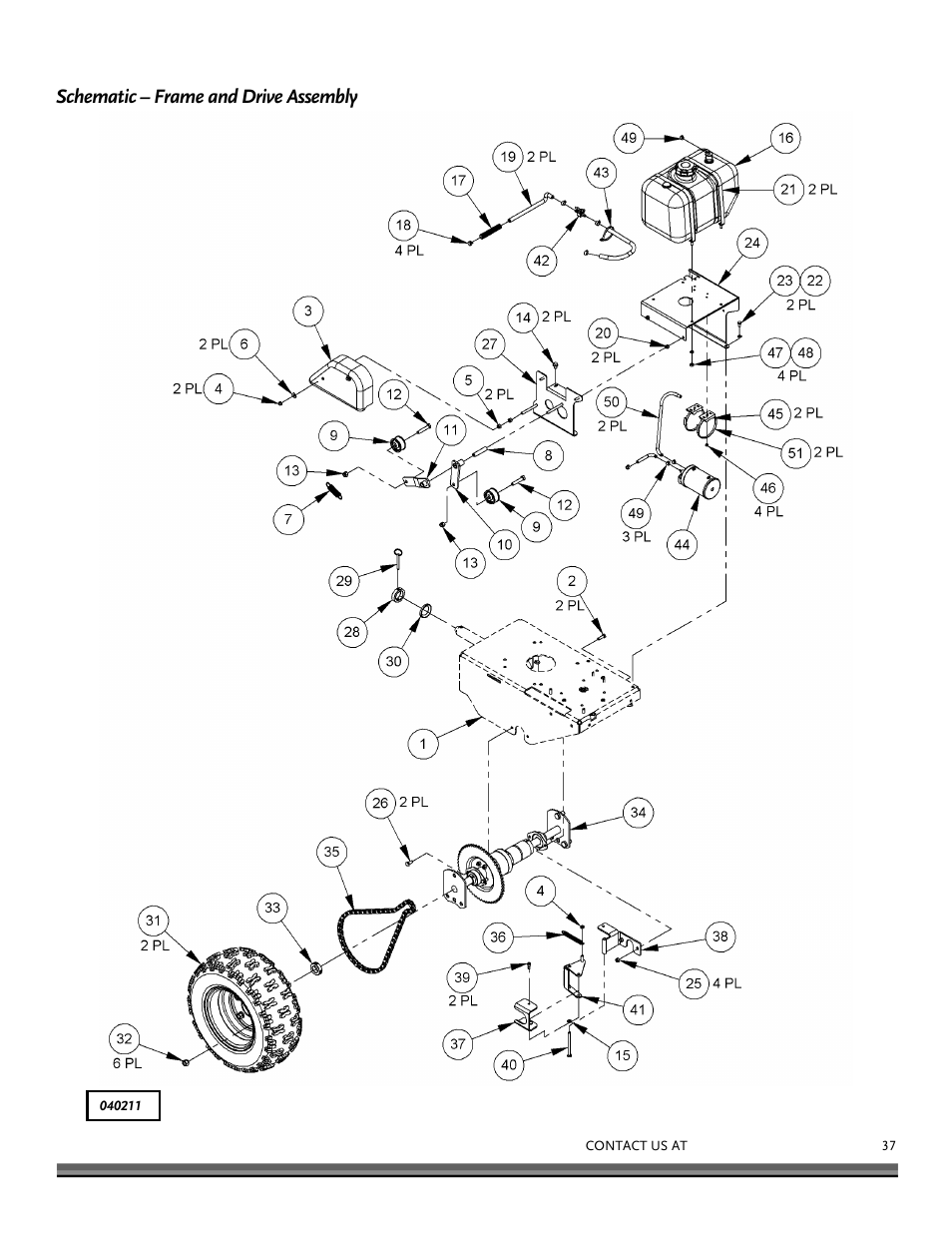 Schematic – frame and drive assembly | DR Power Walk-behind Pro User Manual | Page 37 / 44