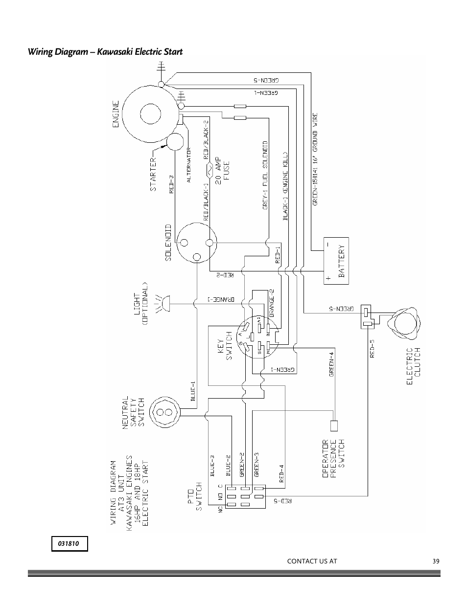 Wiring diagram – kawasaki electric start | DR Power Walk-behind Pro User Manual | Page 39 / 44