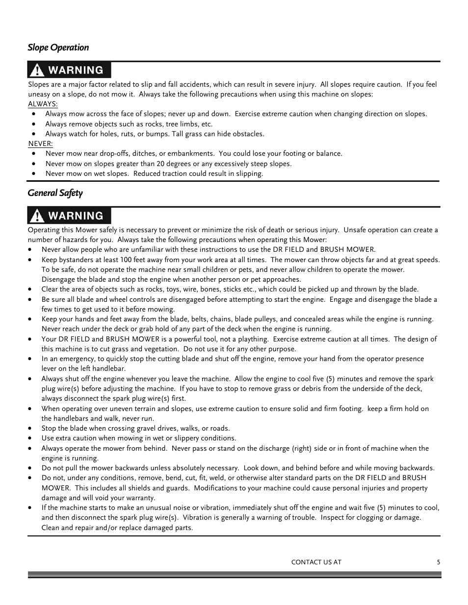 Slope operation general safety | DR Power Walk-behind Pro User Manual | Page 5 / 44