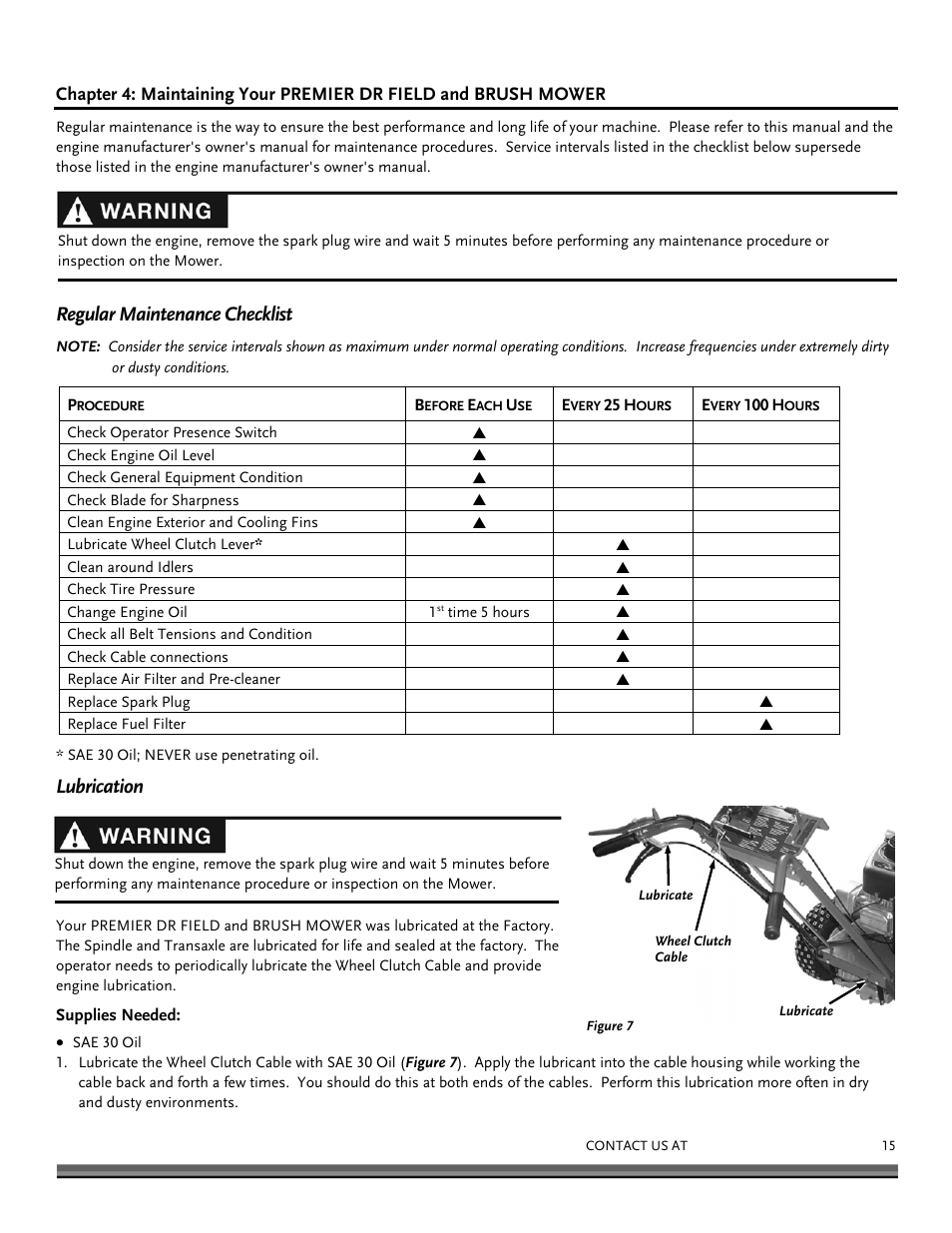Regular maintenance checklist, Lubrication | DR Power Walk-behind 12.5 Premier User Manual | Page 15 / 32