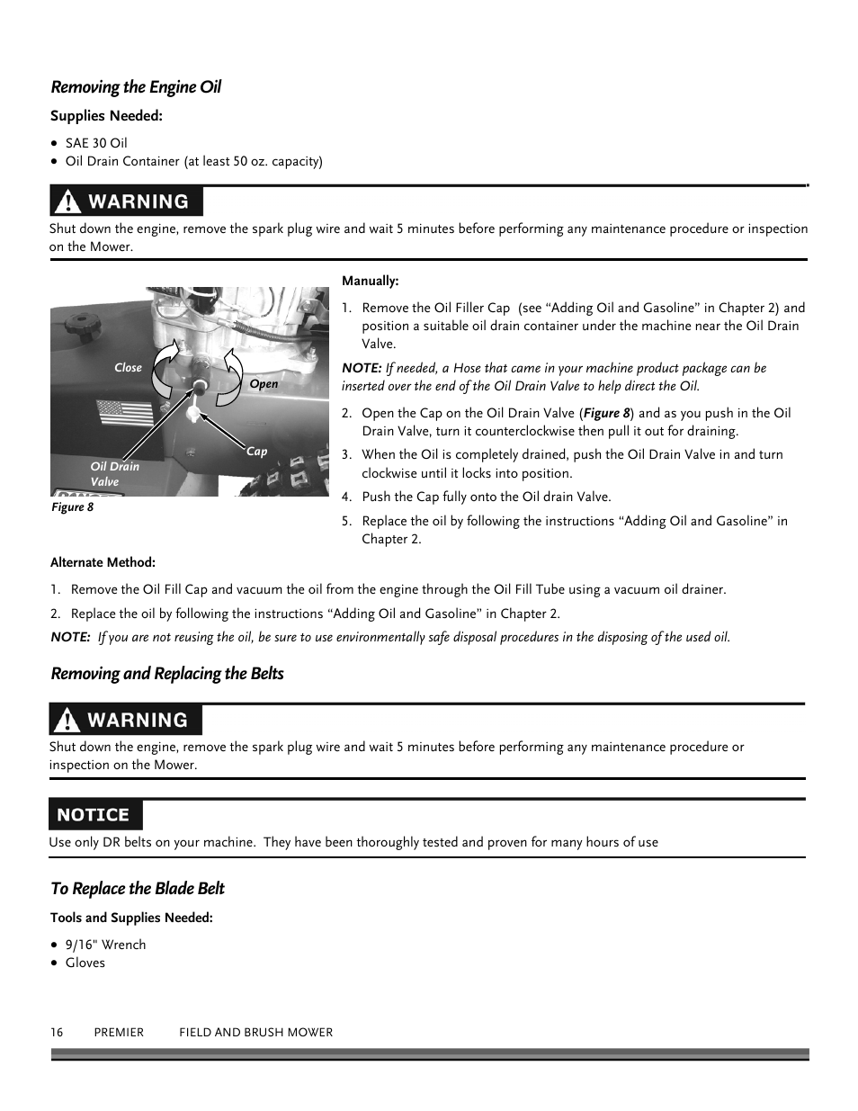 Removing the engine oil | DR Power Walk-behind 12.5 Premier User Manual | Page 16 / 32