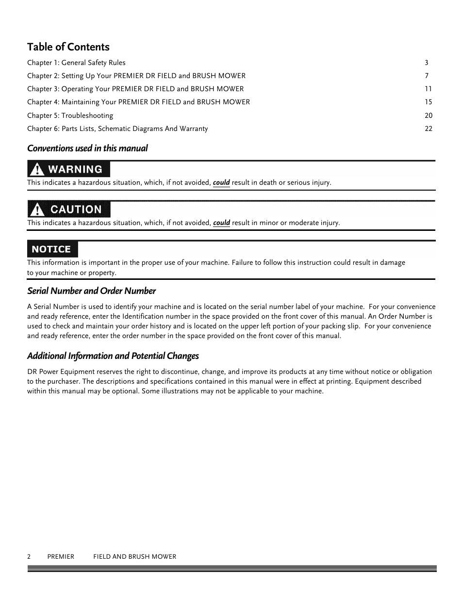 DR Power Walk-behind 12.5 Premier User Manual | Page 2 / 32