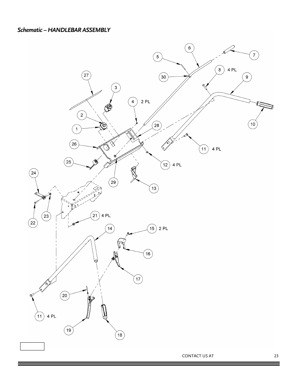 Schematic – handlebar assembly | DR Power Walk-behind 12.5 Premier User Manual | Page 23 / 32