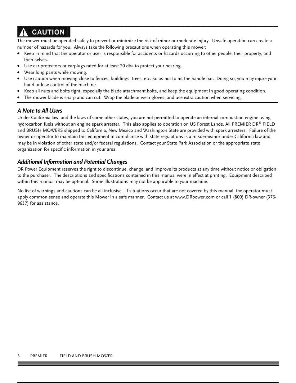 Additional information and potential changes | DR Power Walk-behind 12.5 Premier User Manual | Page 6 / 32