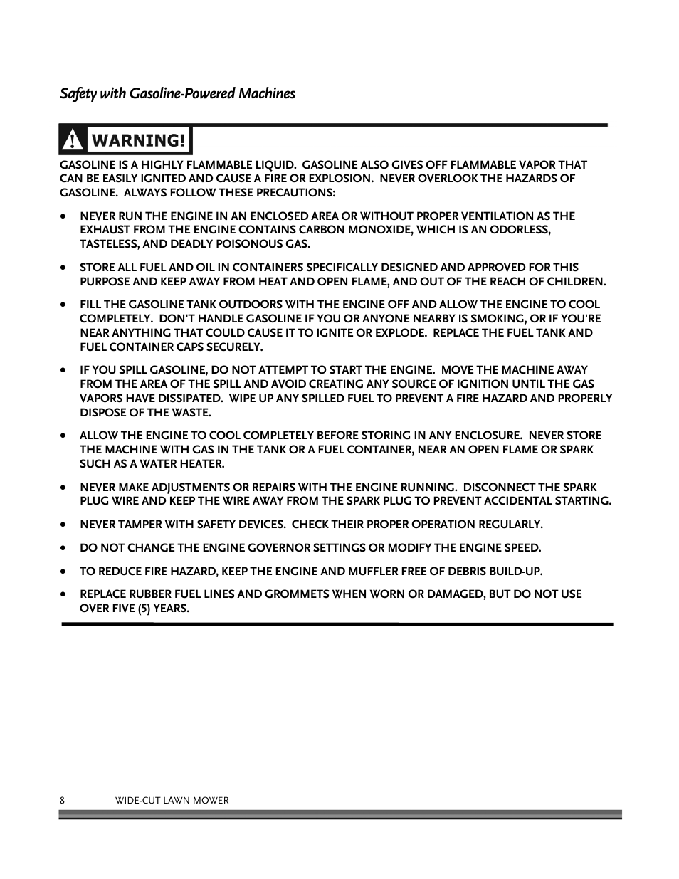 Safety with gasoline-powered machines | DR Power Walk-behind 12.5 HP Tecumseh with 42 Lawn Deck User Manual | Page 12 / 64
