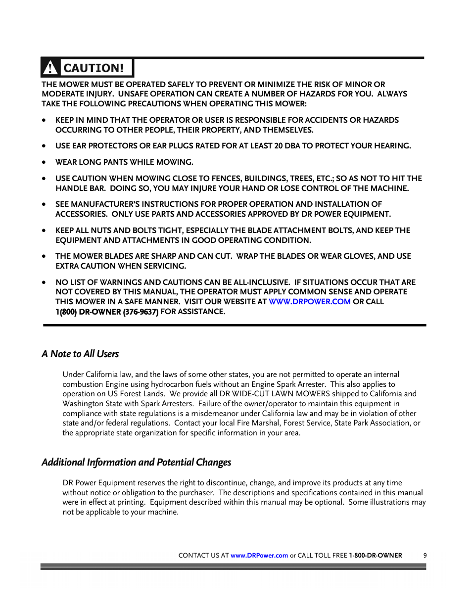 Additional information and potential changes | DR Power Walk-behind 12.5 HP Tecumseh with 42 Lawn Deck User Manual | Page 13 / 64