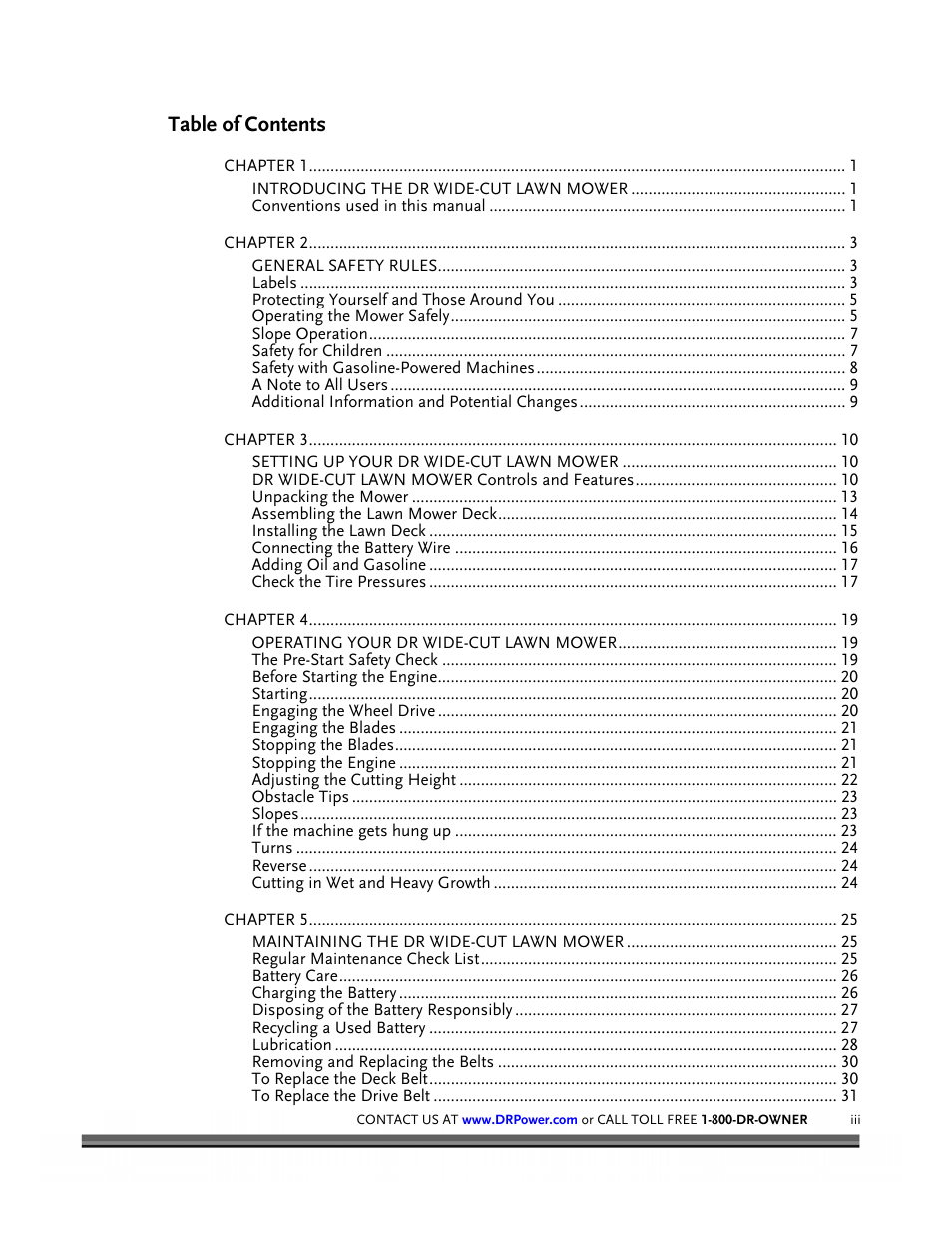DR Power Walk-behind 12.5 HP Tecumseh with 42 Lawn Deck User Manual | Page 3 / 64