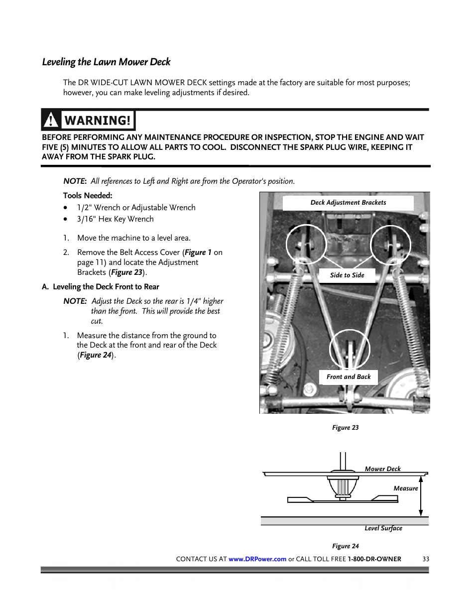 Leveling the lawn mower deck | DR Power Walk-behind 12.5 HP Tecumseh with 42 Lawn Deck User Manual | Page 37 / 64