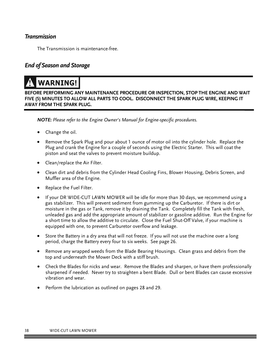 Transmission, End of season and storage | DR Power Walk-behind 12.5 HP Tecumseh with 42 Lawn Deck User Manual | Page 42 / 64