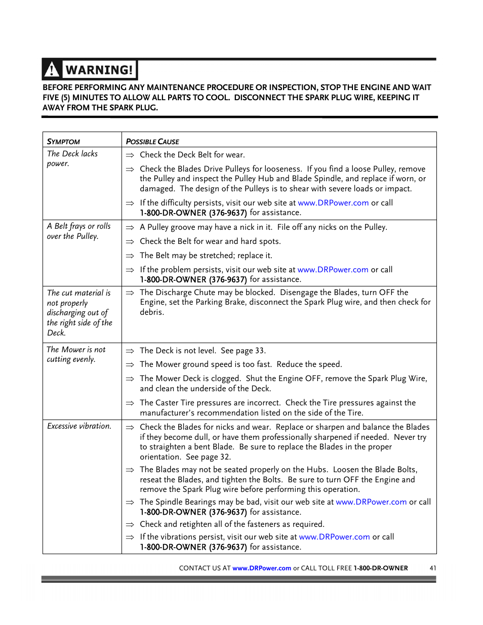 DR Power Walk-behind 12.5 HP Tecumseh with 42 Lawn Deck User Manual | Page 45 / 64