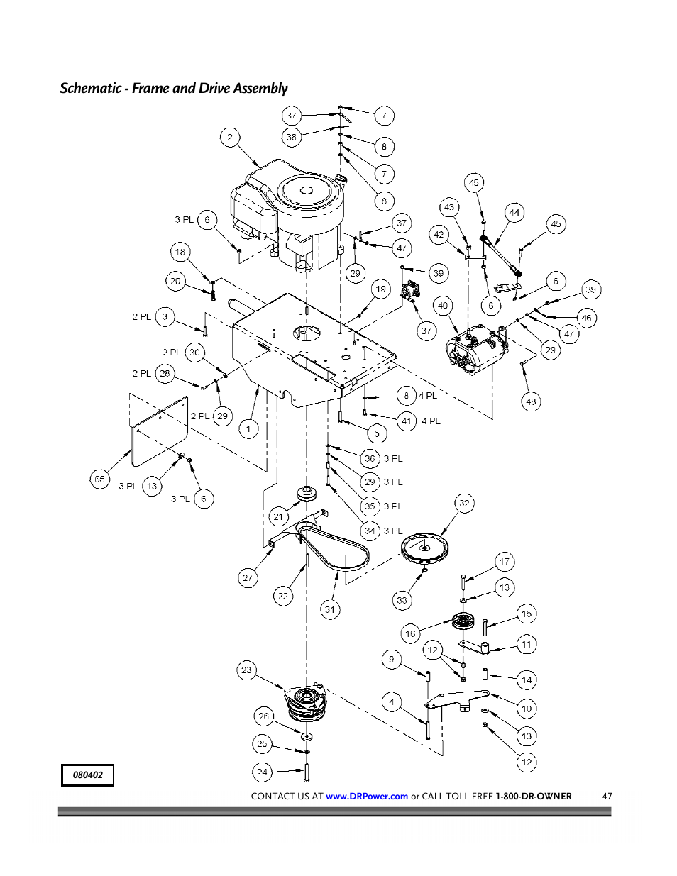 Schematic - frame and drive assembly | DR Power Walk-behind 12.5 HP Tecumseh with 42 Lawn Deck User Manual | Page 51 / 64