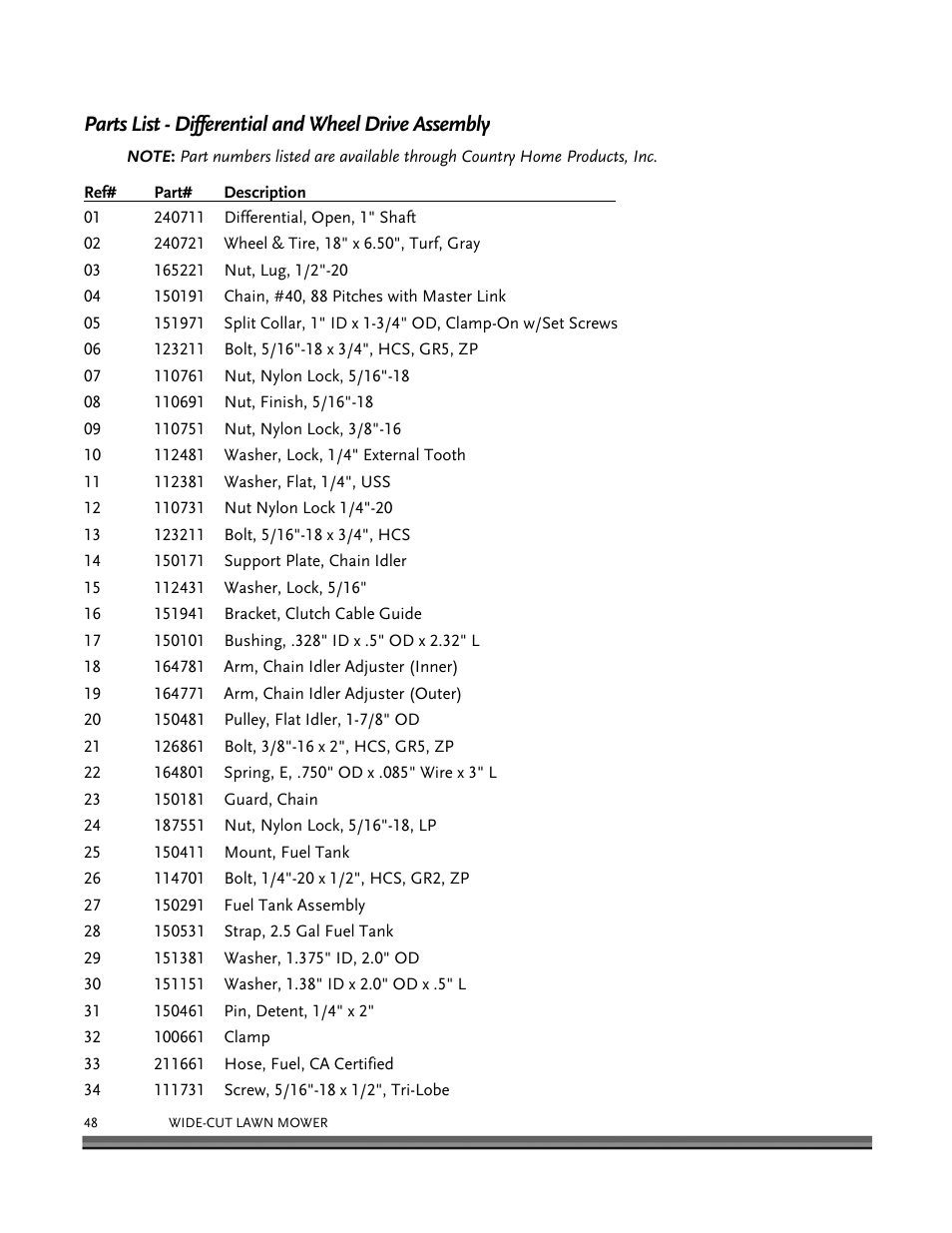 Parts list - differential and wheel drive assembly | DR Power Walk-behind 12.5 HP Tecumseh with 42 Lawn Deck User Manual | Page 52 / 64