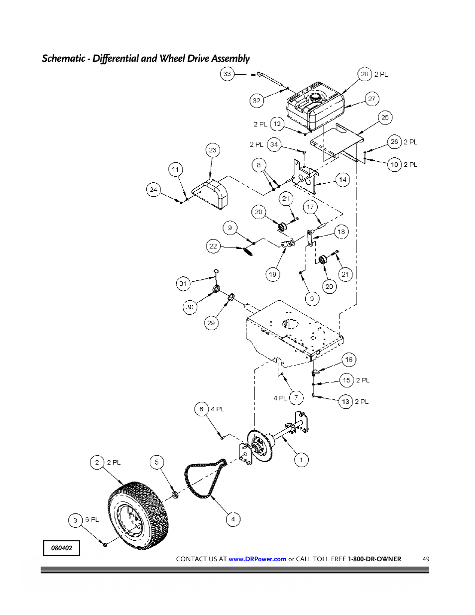 Schematic - differential and wheel drive assembly | DR Power Walk-behind 12.5 HP Tecumseh with 42 Lawn Deck User Manual | Page 53 / 64