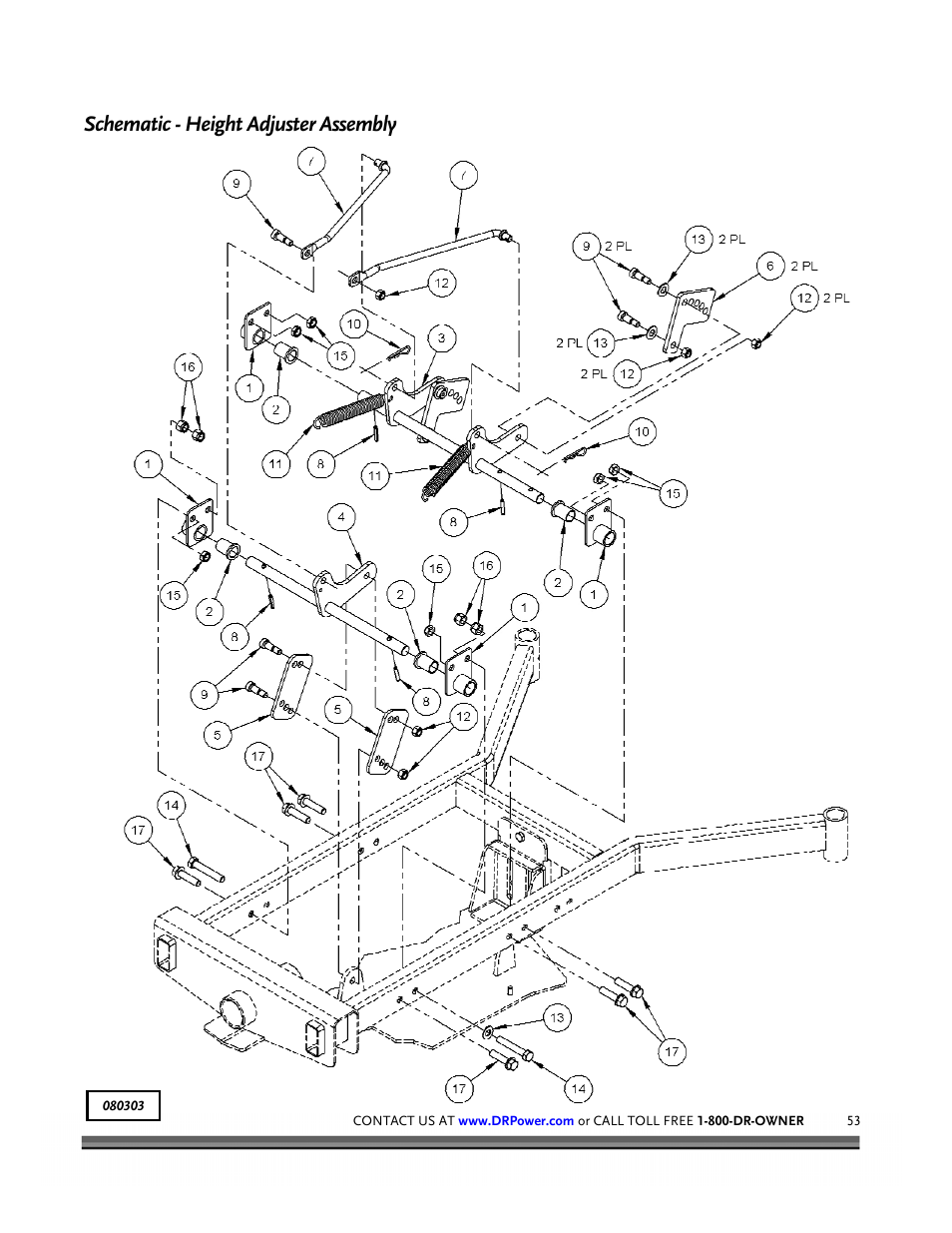 Schematic - height adjuster assembly | DR Power Walk-behind 12.5 HP Tecumseh with 42 Lawn Deck User Manual | Page 57 / 64