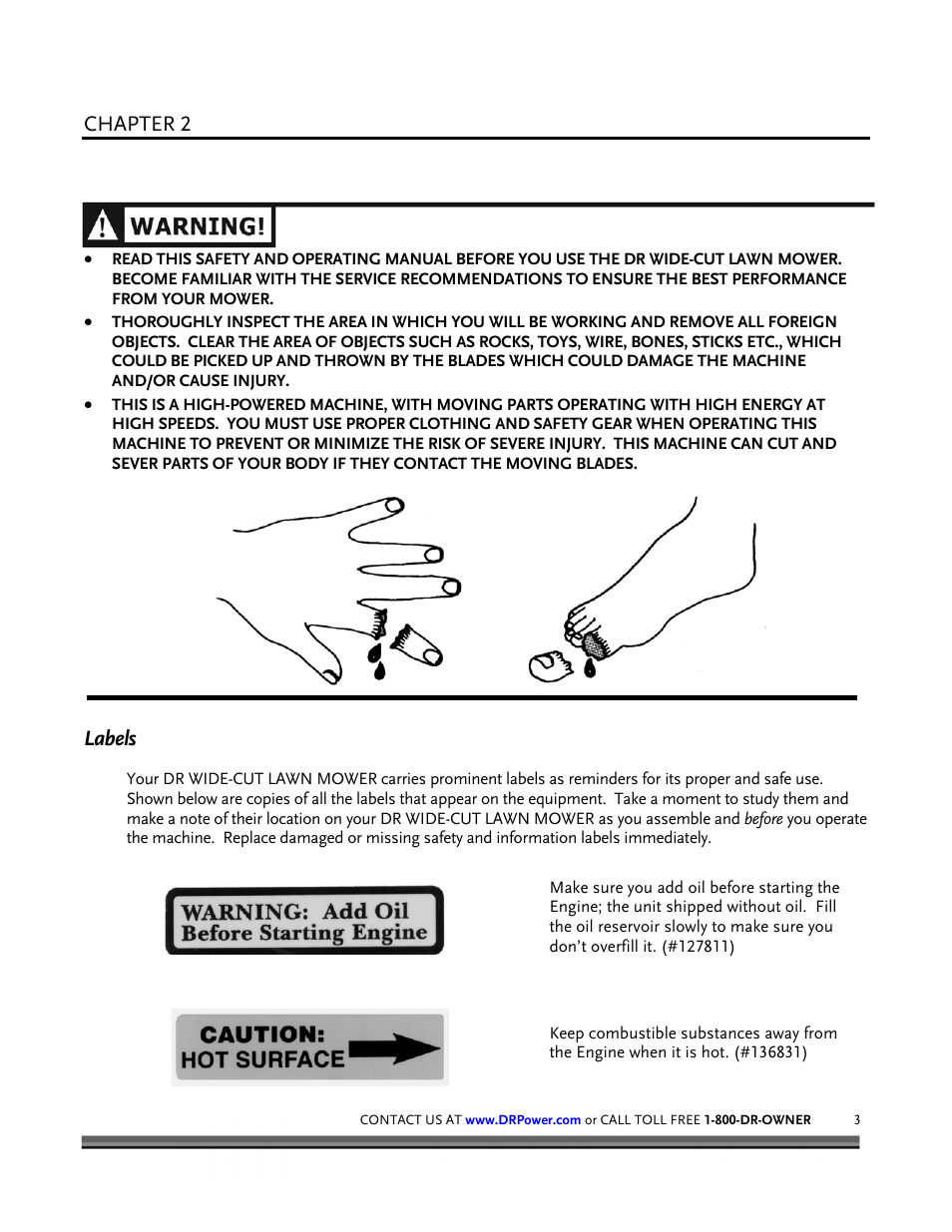 General safety rules, Chapter 2, Labels | DR Power Walk-behind 12.5 HP Tecumseh with 42 Lawn Deck User Manual | Page 7 / 64