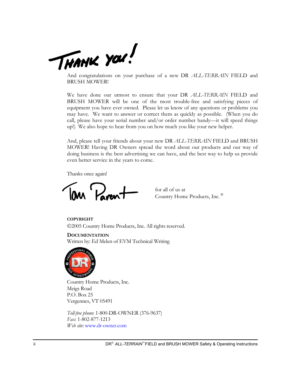 DR Power Walk-behind 13 - 17 HP (April 2005 - August 2005) User Manual | Page 2 / 54