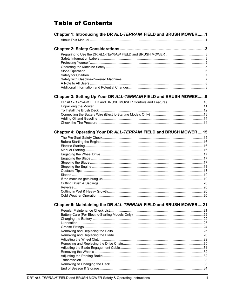 DR Power Walk-behind 13 - 17 HP (April 2005 - August 2005) User Manual | Page 3 / 54