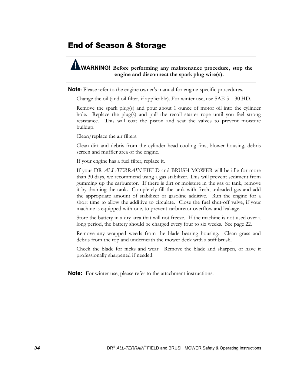 End of season & storage, Clean/replace the air filters, If your engine has a fuel filter, replace it | If your dr all-terrain | DR Power Walk-behind 13 - 17 HP (April 2005 - August 2005) User Manual | Page 38 / 54