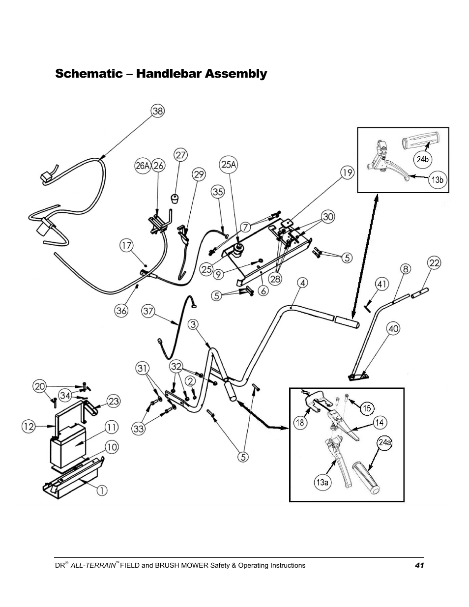 Schematic – handlebar assembly | DR Power Walk-behind 13 - 17 HP (April 2005 - August 2005) User Manual | Page 45 / 54