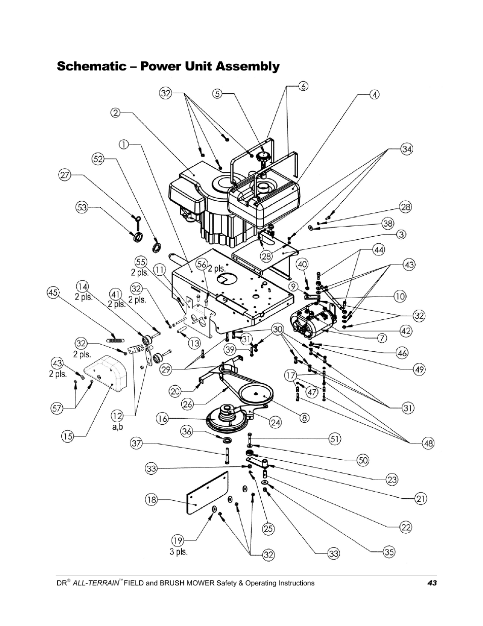Schematic – power unit assembly | DR Power Walk-behind 13 - 17 HP (April 2005 - August 2005) User Manual | Page 47 / 54