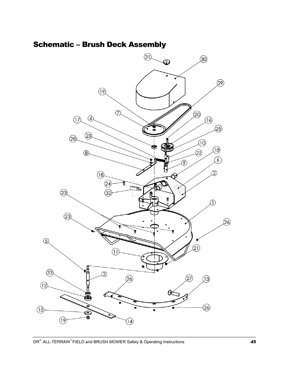 Schematic – brush deck assembly | DR Power Walk-behind 13 - 17 HP (April 2005 - August 2005) User Manual | Page 49 / 54