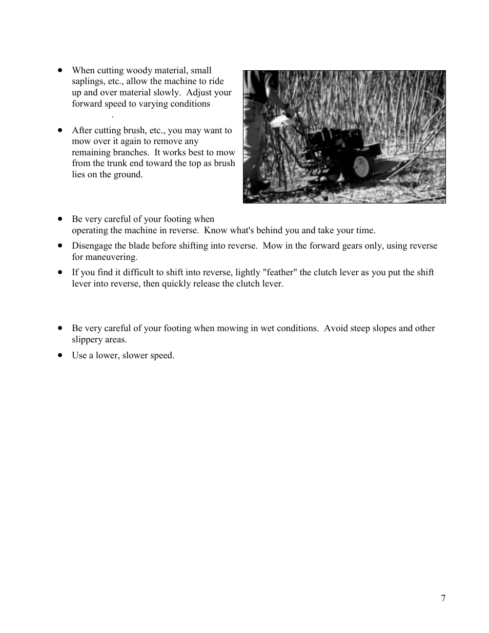 Cutting brush & saplings, Reverse, Cutting in wet & heavy growth | Utting, Rush, Aplings, Everse, Utting in, Eavy, Rowth | DR Power Walk-behind 13 - 17 HP (May 2001 - February 2003) User Manual | Page 13 / 36