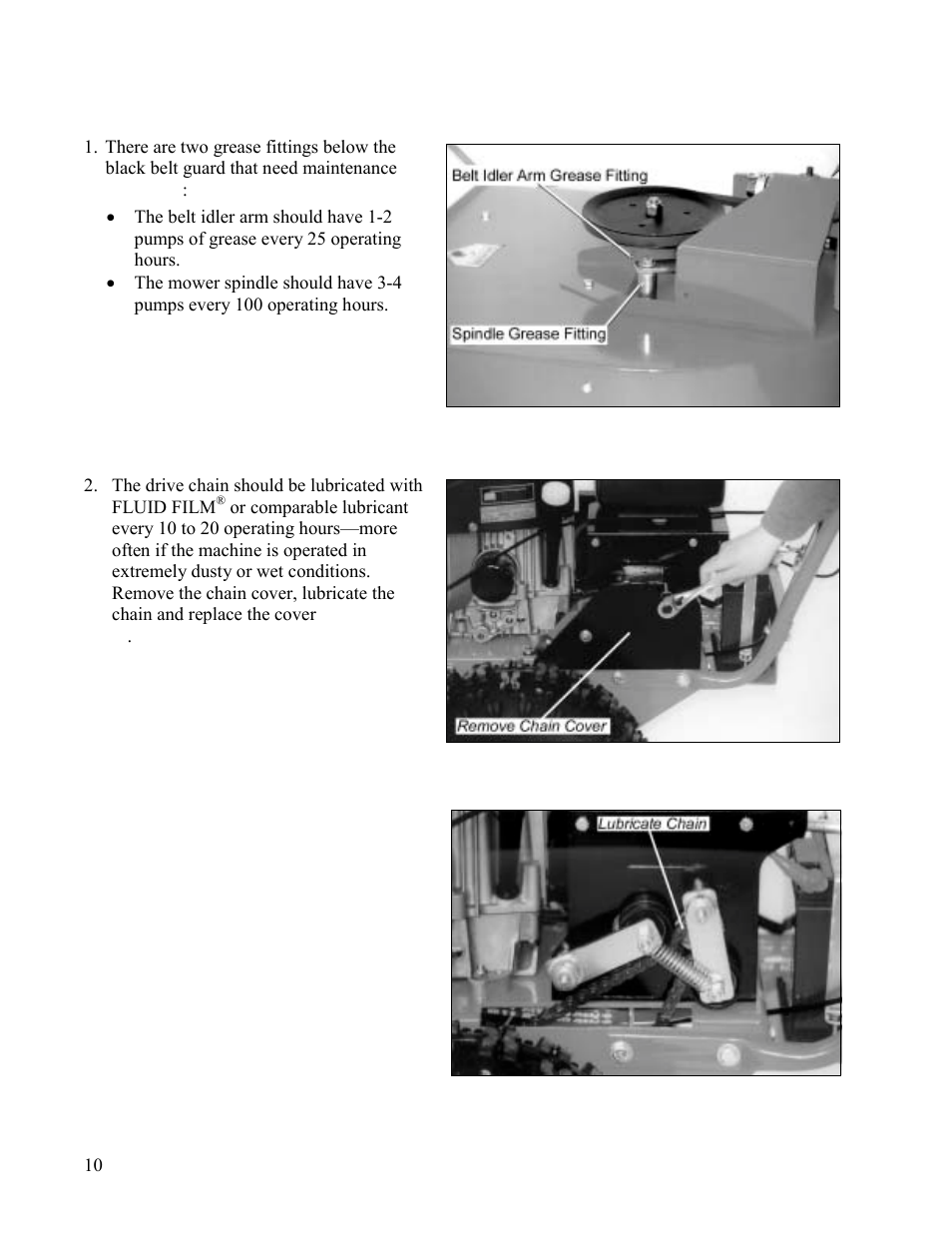 Grease fittings, Rease, Ittings | DR Power Walk-behind 13 - 17 HP (May 2001 - February 2003) User Manual | Page 16 / 36