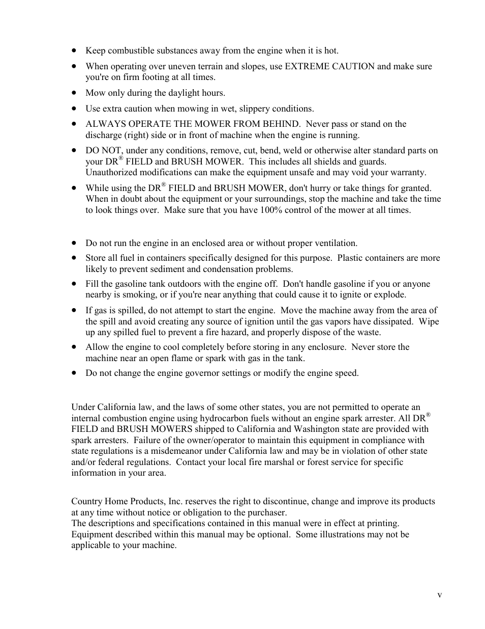 Warning to all californian and other users | DR Power Walk-behind 13 - 17 HP (May 2001 - February 2003) User Manual | Page 5 / 36