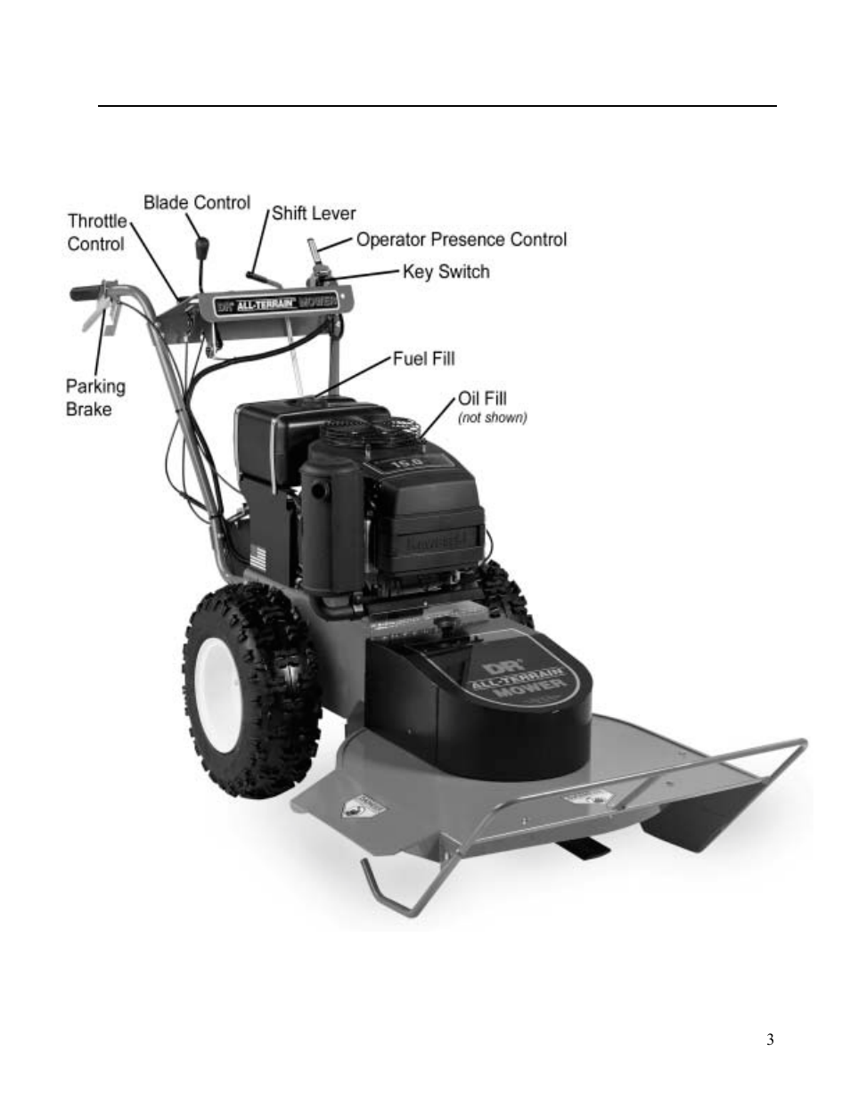 Controls & features | DR Power Walk-behind 13 - 17 HP (May 2001 - February 2003) User Manual | Page 9 / 36