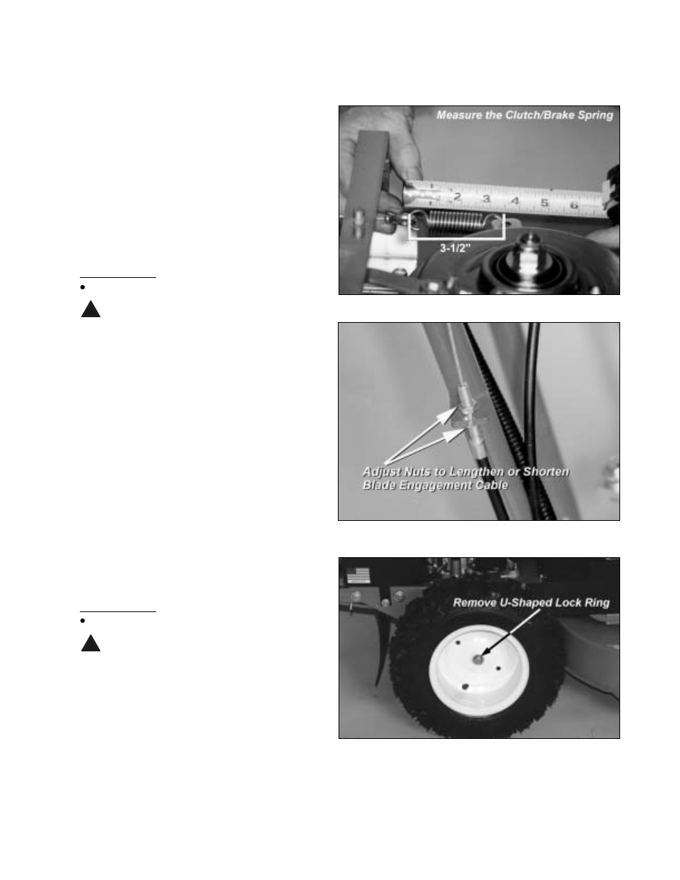 Blade engagement cable, Transmission, To remove the wheels | Lade, Ngagement, Able, Ransmission, Emove the, Heels | DR Power Walk-behind 8 - 15 HP (1998 - 2001) User Manual | Page 25 / 40