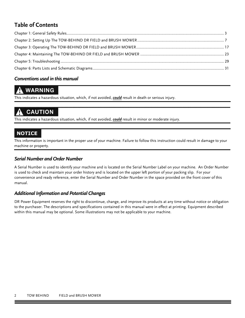 DR Power Tow Behind Premier 12.5hp B&S User Manual | Page 2 / 40