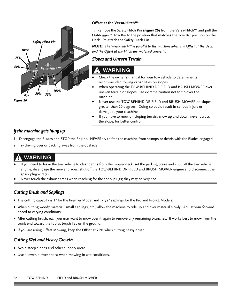 Cutting brush and saplings, Cutting wet and heavy growth | DR Power Tow Behind Premier 12.5hp B&S User Manual | Page 22 / 40