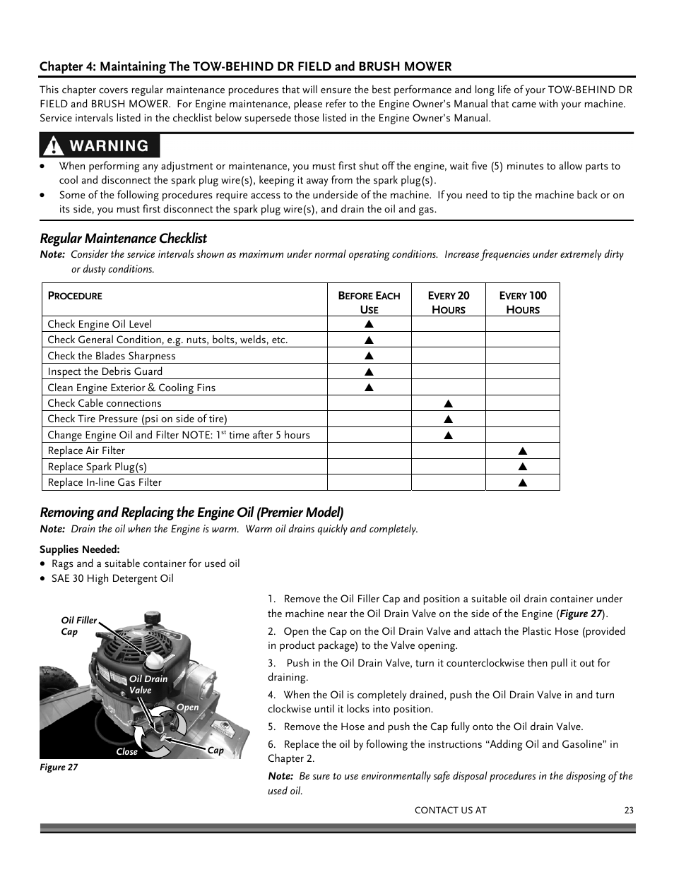 Regular maintenance checklist | DR Power Tow Behind Premier 12.5hp B&S User Manual | Page 23 / 40