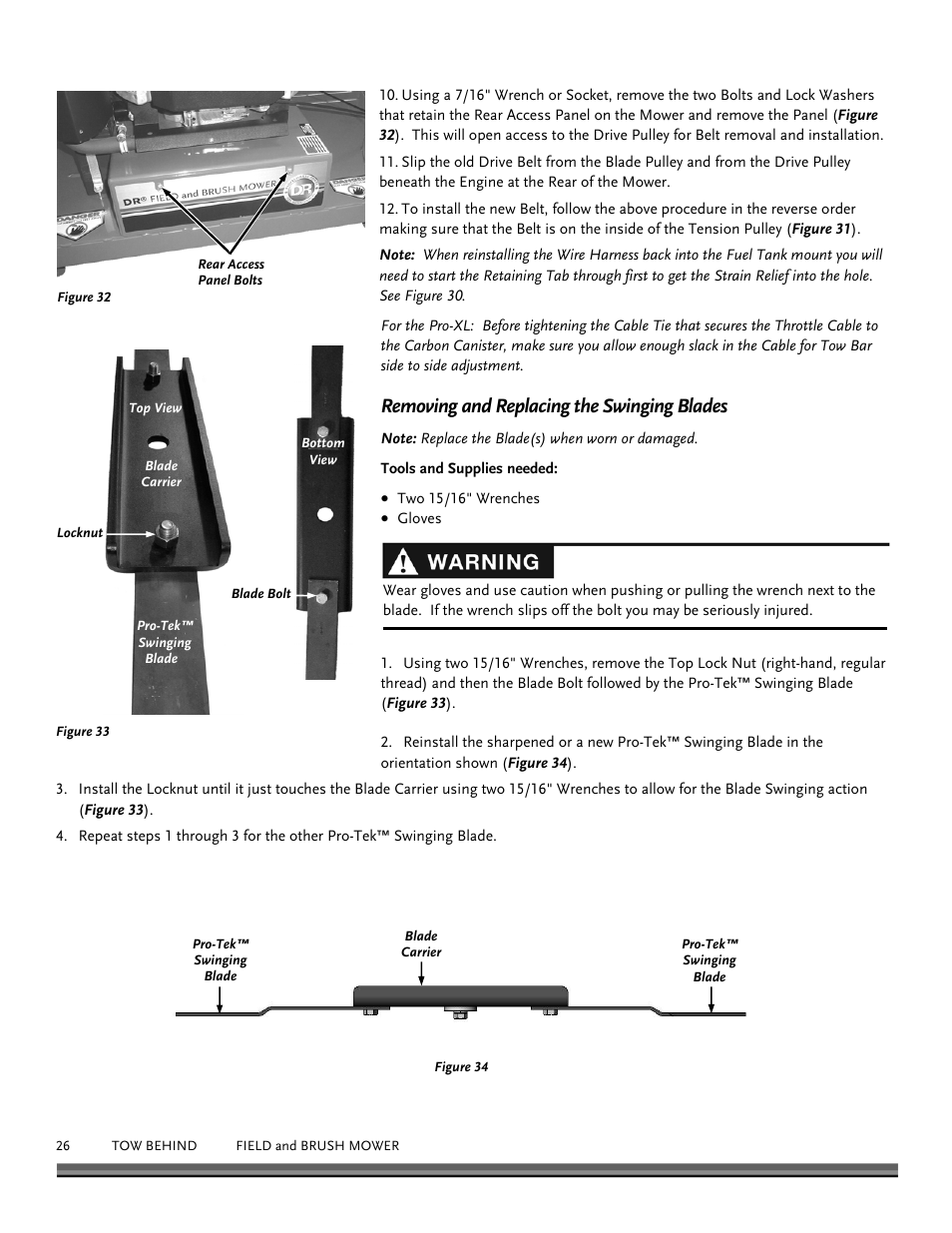 Removing and replacing the swinging blades | DR Power Tow Behind Premier 12.5hp B&S User Manual | Page 26 / 40