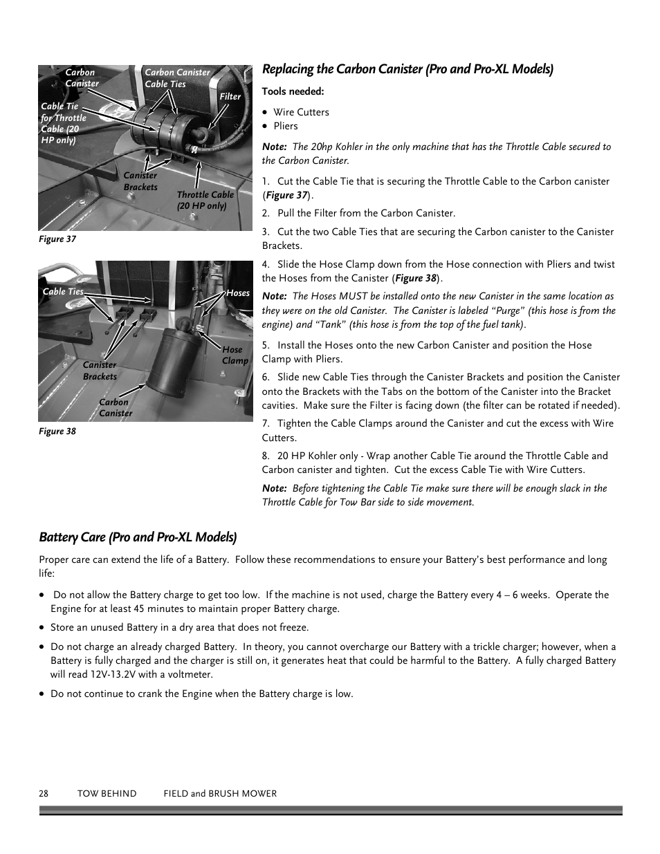 Battery care (pro and pro-xl models) | DR Power Tow Behind Premier 12.5hp B&S User Manual | Page 28 / 40