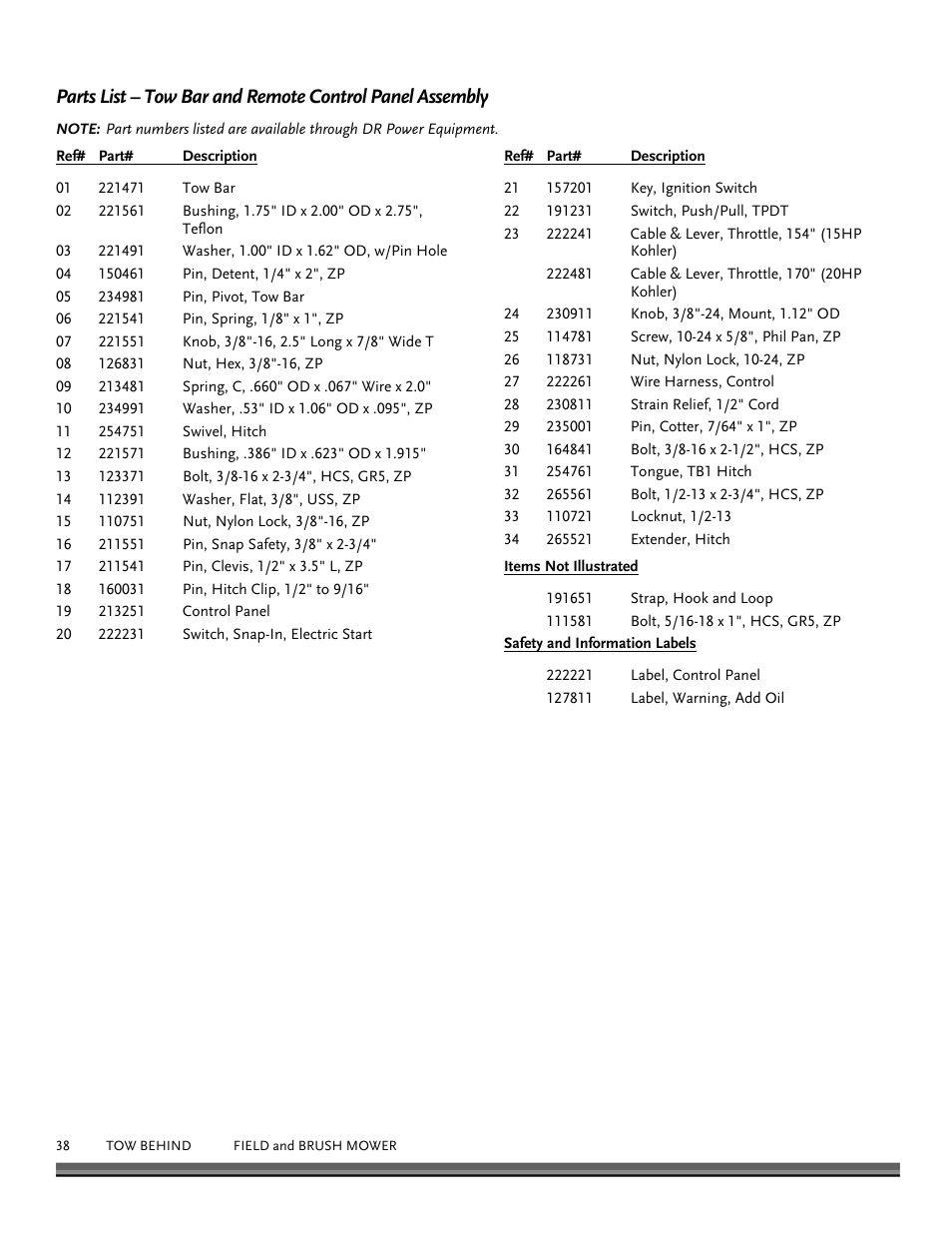 DR Power Tow Behind Premier 12.5hp B&S User Manual | Page 38 / 40