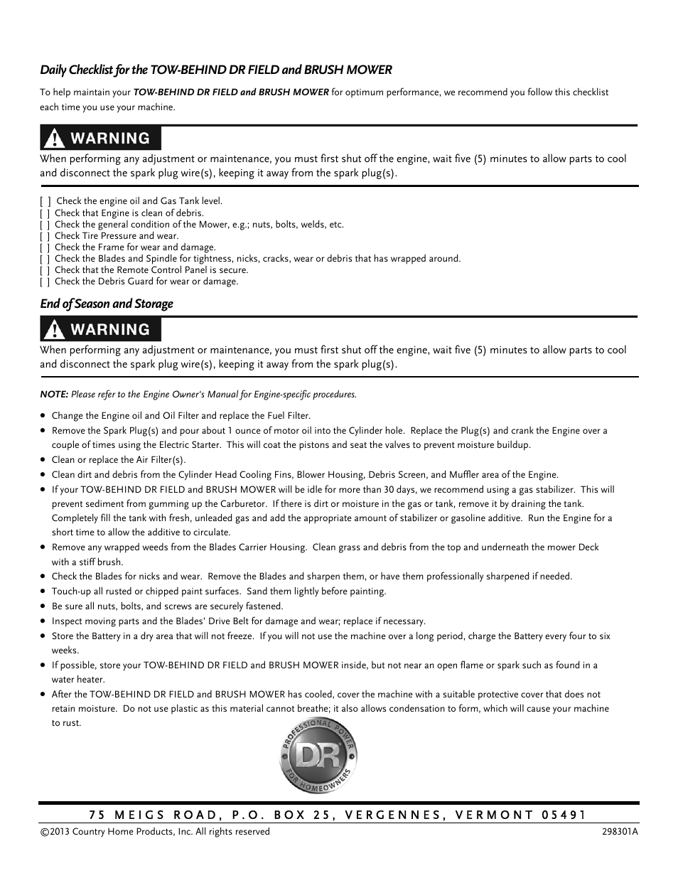 DR Power Tow Behind Premier 12.5hp B&S User Manual | Page 40 / 40