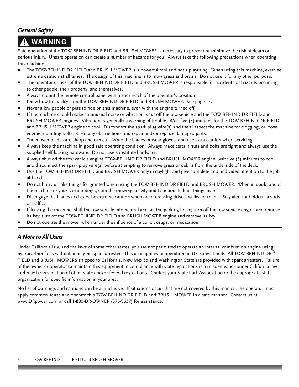 DR Power Tow Behind Premier 12.5hp B&S User Manual | Page 6 / 40