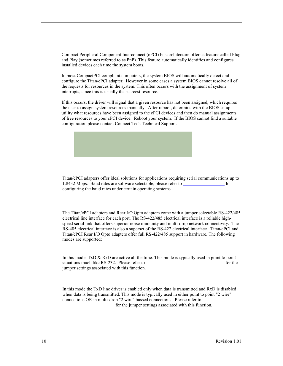 Configuring the titan/cpci, Baud rate selection, Rs422/485 line interface | Full duplex mode, Half duplex mode, Rs-422/485 line interface | Connect Tech Titan/cPCI User Manual | Page 15 / 34