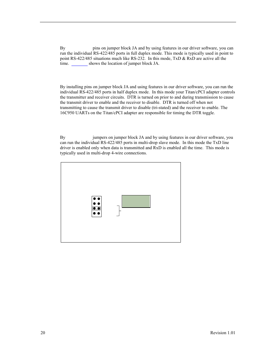 Full duplex mode (4 wire), Half duplex rs422/485 (2 wire), Multi-drop slave mode (4 wire) | Half duplex rs-422/485 (2 wire) | Connect Tech Titan/cPCI User Manual | Page 25 / 34