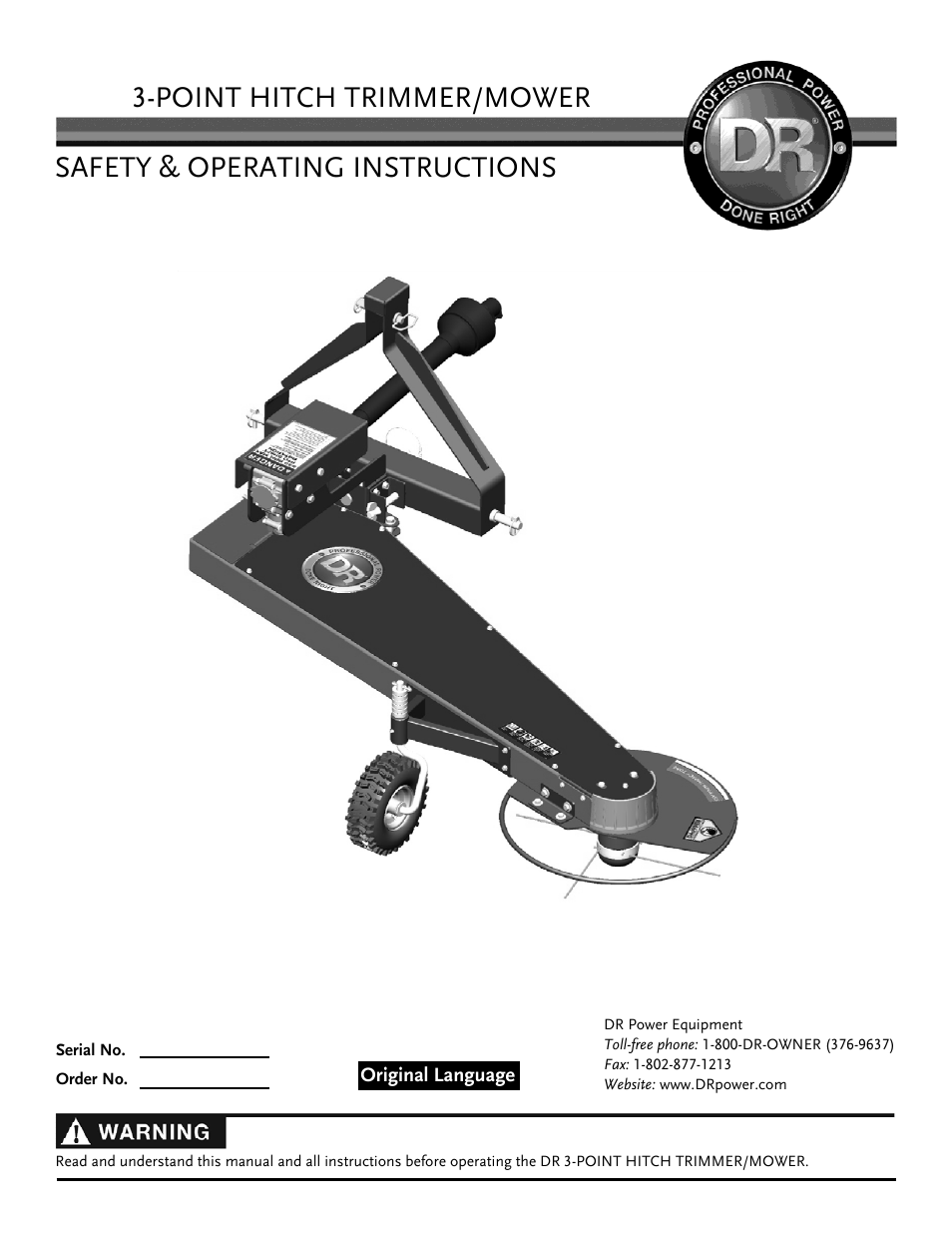 DR Power 3-Point Hitch (April 2015 - Present) User Manual | 28 pages