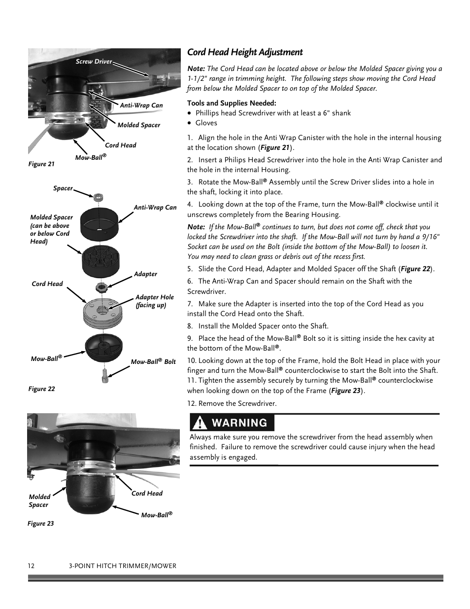 Cord head height adjustment | DR Power 3-Point Hitch (April 2015 - Present) User Manual | Page 12 / 28