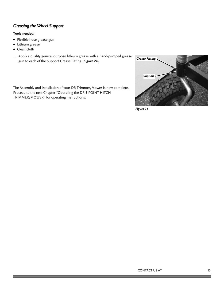 Greasing the wheel support | DR Power 3-Point Hitch (April 2015 - Present) User Manual | Page 13 / 28