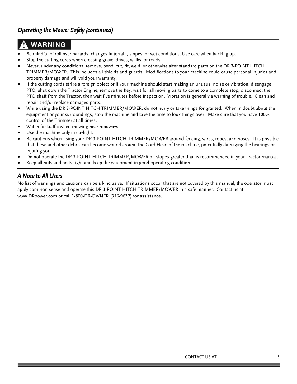 DR Power 3-Point Hitch (April 2015 - Present) User Manual | Page 5 / 28