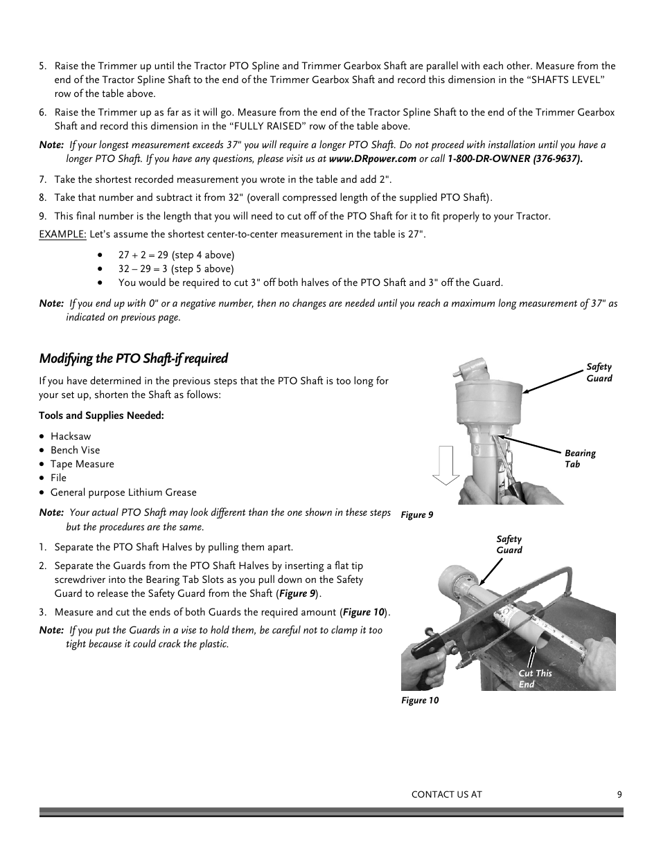 Modifying the pto shaft-if required | DR Power 3-Point Hitch (April 2015 - Present) User Manual | Page 9 / 28