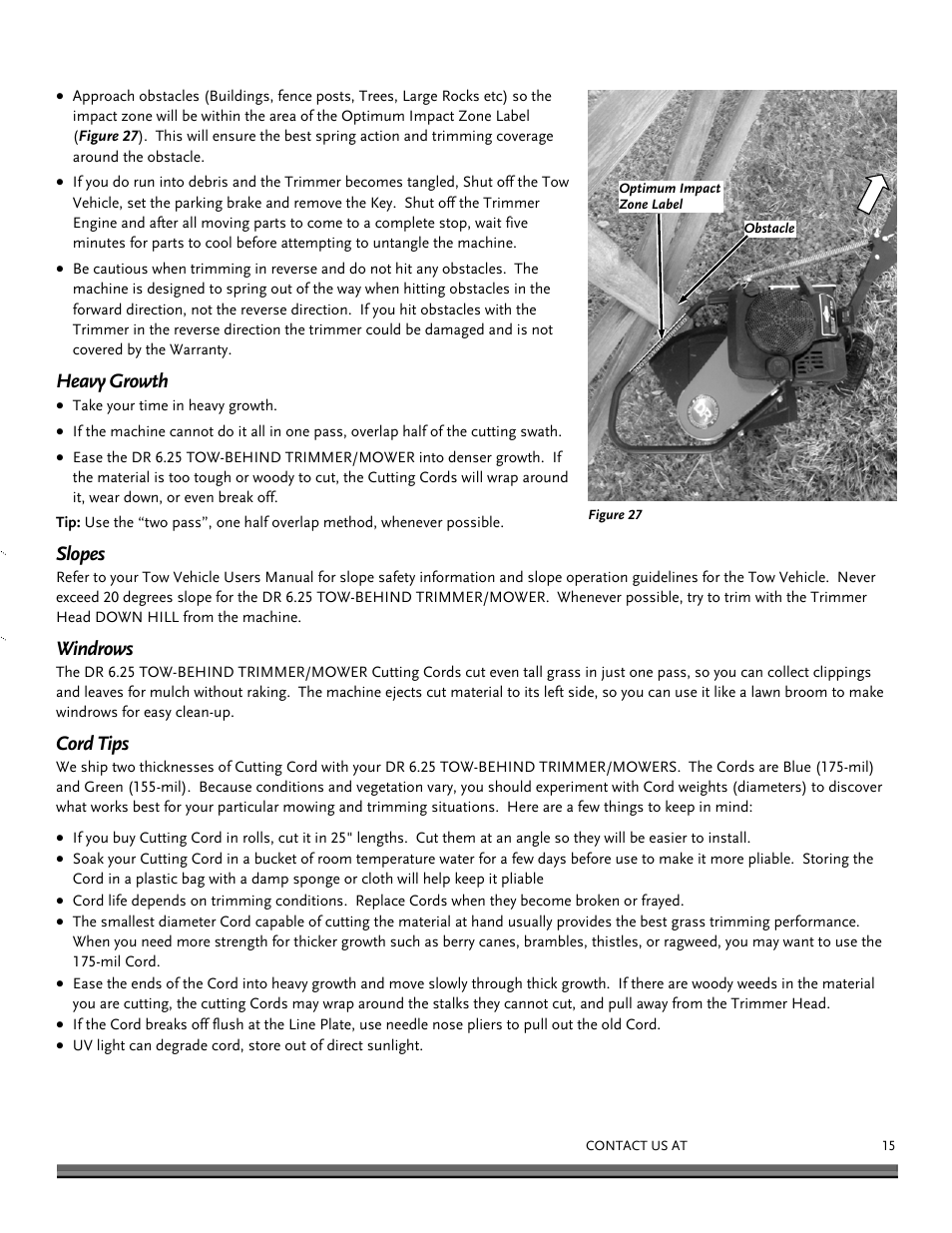 Heavy growth, Slopes, Windrows | Cord tips | DR Power Tow-Behind Yard Trimmer User Manual | Page 15 / 28