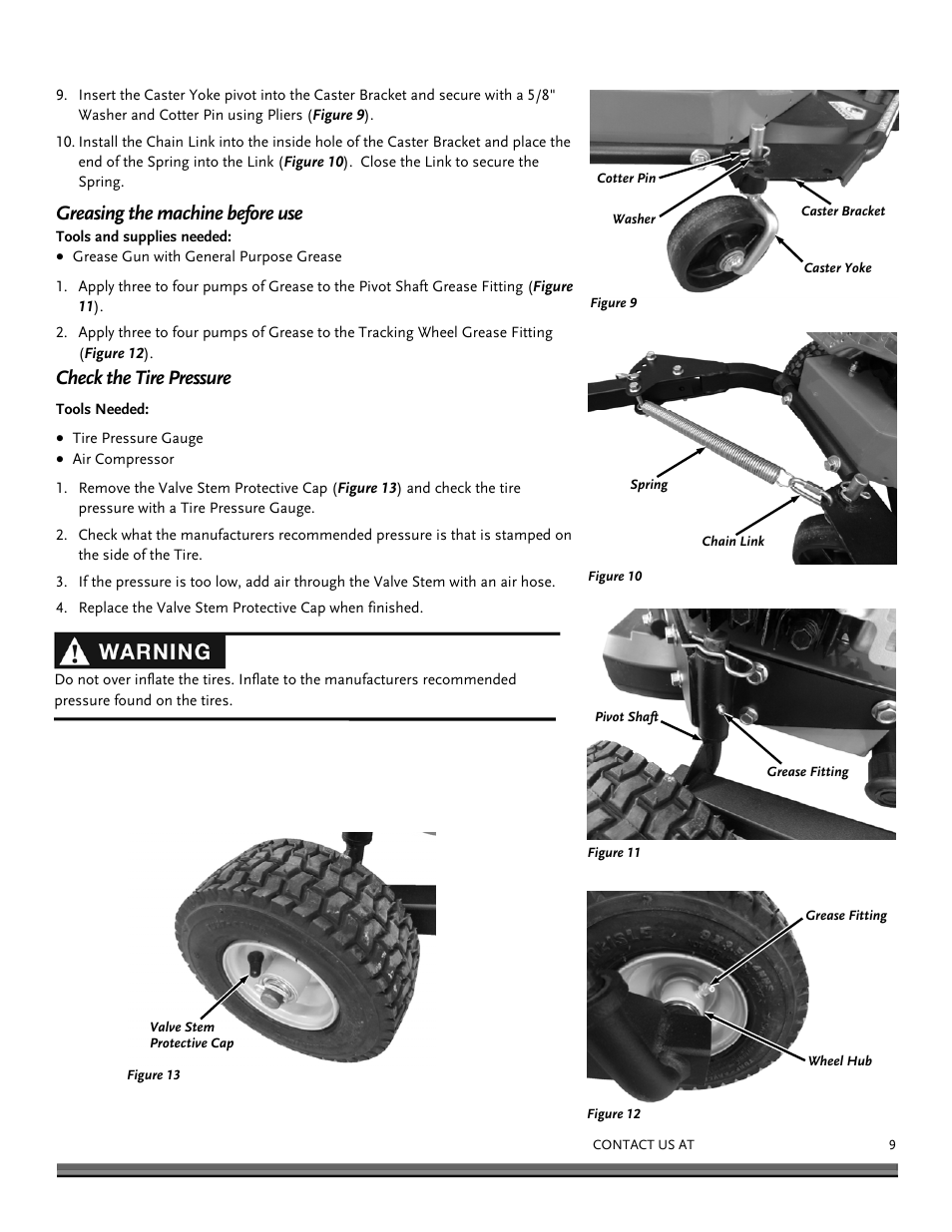 Greasing the machine before use, Check the tire pressure | DR Power Tow-Behind Yard Trimmer User Manual | Page 9 / 28