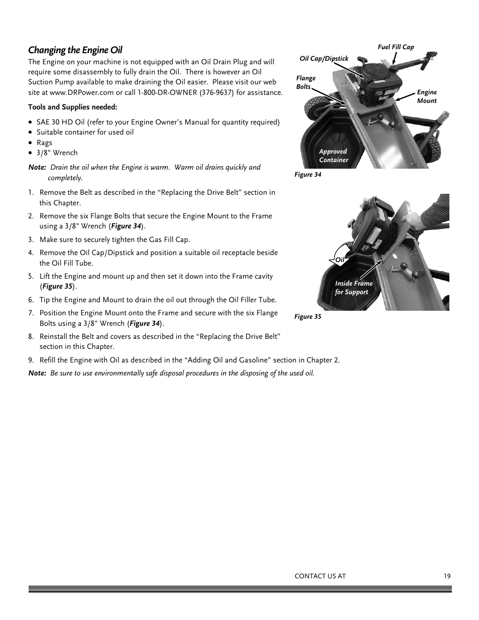 Changing the engine oil | DR Power Tow-Behind All Terrain User Manual | Page 19 / 28